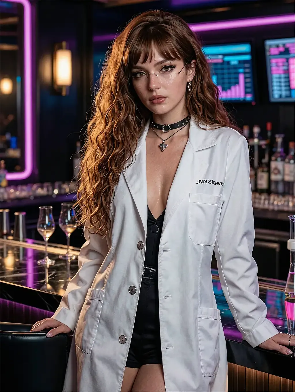 Portrait of a forward fictional AI character on the roleplay chat page